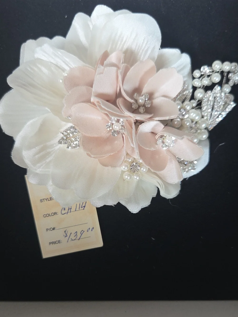 Bridal Pearl & Satin Flower Hair Clip - Blush and Ivory